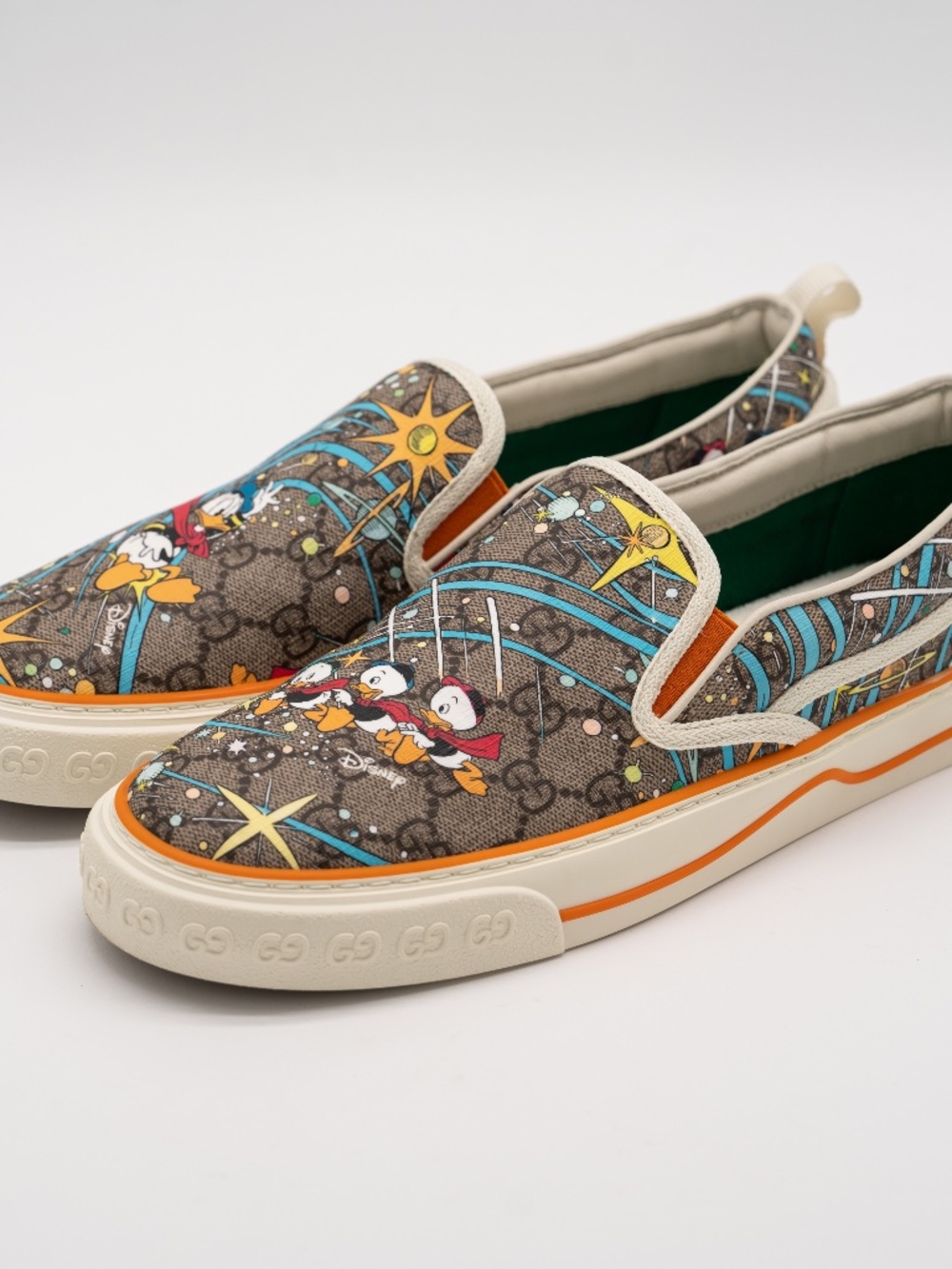 Gucci Disney Men's Slip On Donald Duck Space Print Leather Sneakers 7G 7.5 US